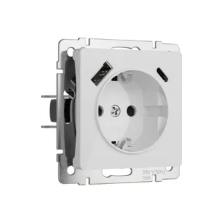 Розетка Werkel W1171741/ Розетка с заземлением, шторками и USB тип A+C (белый акрил) - фото 1