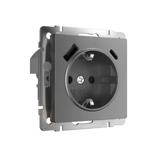 Розетка Werkel W1171764/ Розетка с заземлением, шторками и USB тип A+C (графит матовый) - фото 1