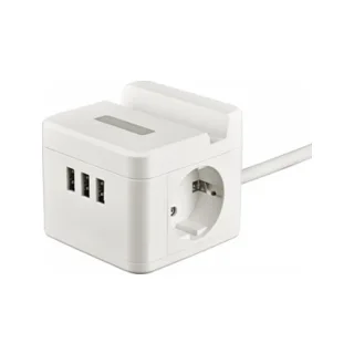 S-GCD2-1,5SBUH WHITE Удлинитель серии Standard, с/з, шнур 1,5м, 2 гнезда, 3 USB, 16А, держатель для телефона. Белый. ТМ Uniel - фото 2