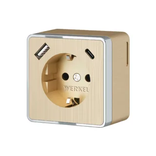 Розетка Werkel W5071710/ Розетка с заземлением, шторками и USB тип A+C Gallant (шампань рифленый) - фото 1