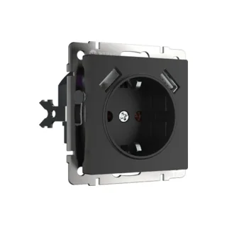 Розетка Werkel W1171508/ Розетка с заземлением, шторками и USBx2 (черный матовый) - фото 1