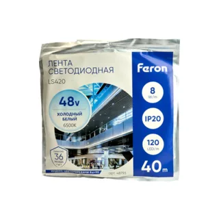 Светодиодная лента Feron LS420 2835, 120 шт/м, 8 Вт/м, 48 В, IP20, 6500 K холодный белый, 10 мм, 40 м 48793 - фото 3