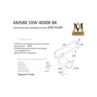Трековый светильник AM Group AM588 10W 4000K BK - фото 3