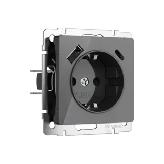 Розетка Werkel W1171744/ Розетка с заземлением, шторками и USB тип A+C (графит акрил) - фото 1