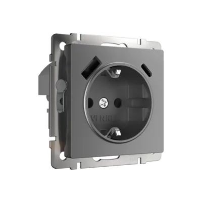 Розетка Werkel W1171764/ Розетка с заземлением, шторками и USB тип A+C (графит матовый)
