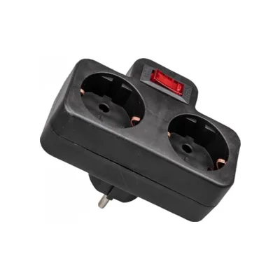S-GES2-16PB BLACK Разветвитель сетевой с выключателем, с/з. 2 гнезда. 16А, 3500Вт. Черный. ТМ Uniel