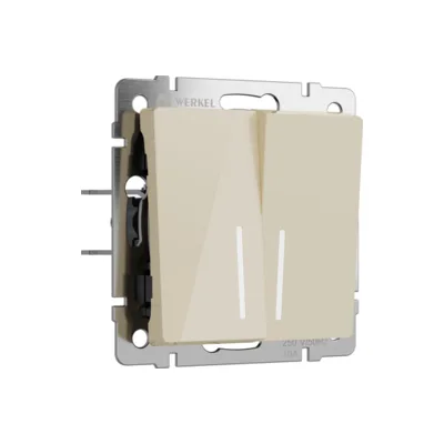 Выключатель Werkel W1120143/ Выключатель двухклавишный с подсветкой (айвори акрил)