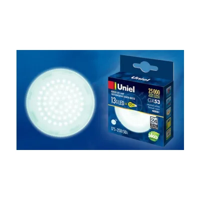 LED-GX53-13W/NW/GX53/FR PLZ01WH Лампа светодиодная, матовая. Белый свет (4000K). Картон. ТМ Uniel