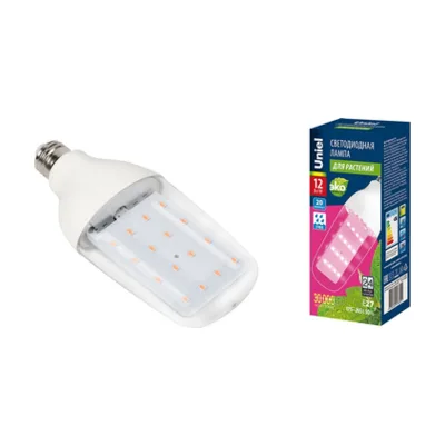 LED-B82-12W/SPBR/E27/CL PLP33WH Лампа светодиодная для растений. Форма «DOUBLESIDE», прозрачная. Спектр для рассады и досвечивания в пе