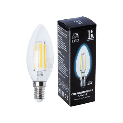 Лампочка светодиодная L&B филаментная E14-7W-WW-candle filament