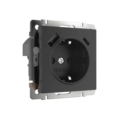Розетка Werkel W1171708/ Розетка с заземлением, шторками и USB тип A+C (черный)