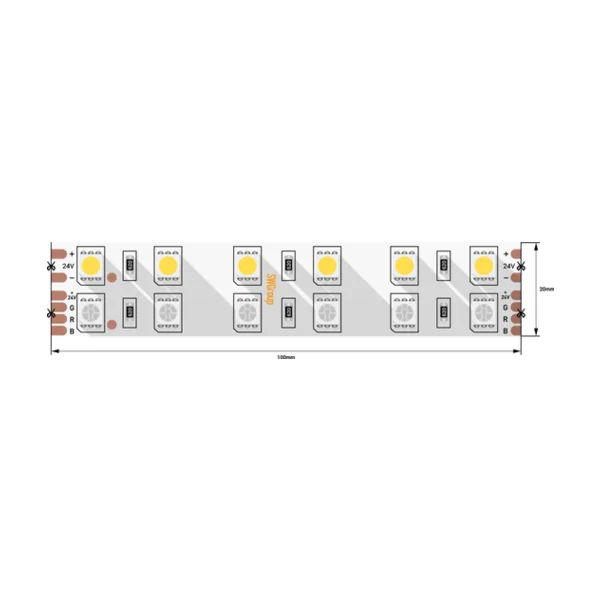 Светодиодная лента SWG, 120 шт/м, 24 В, IP20, RGB + белый, 5 м SWG5120-24-28.8-RGBW