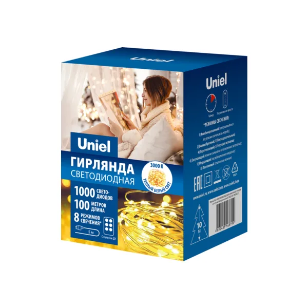 Гирлянда светодиодная Uniel ULD-S10000-1000 (UL-00009944), 100 м, IP44, тёплый белый