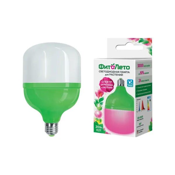 LED-M80-20W/SPSB/E27/FR PLS55GR Лампа светодиодная для растений, IP54. Форма M, матовая. Спектр для рассады и цветения