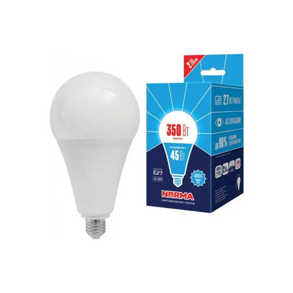 LED-A120-45W/4000K/E27/FR/NR Лампа светодиодная. Форма A, матовая. Серия Norma. Белый свет (4000K). Картон. ТМ Volpe