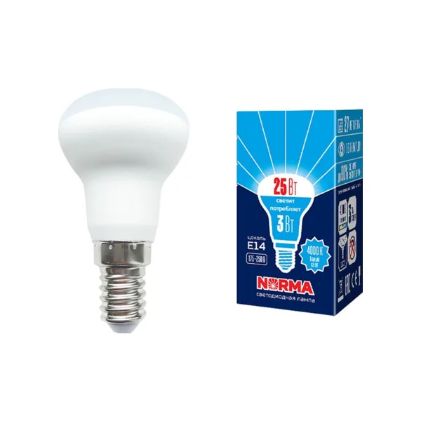 LED-R39-3W/4000K/E14/FR/NR Лампа светодиодная. Форма Рефлектор, матовая. Серия Norma. Белый свет (4000K). Картон. ТМ Volpe