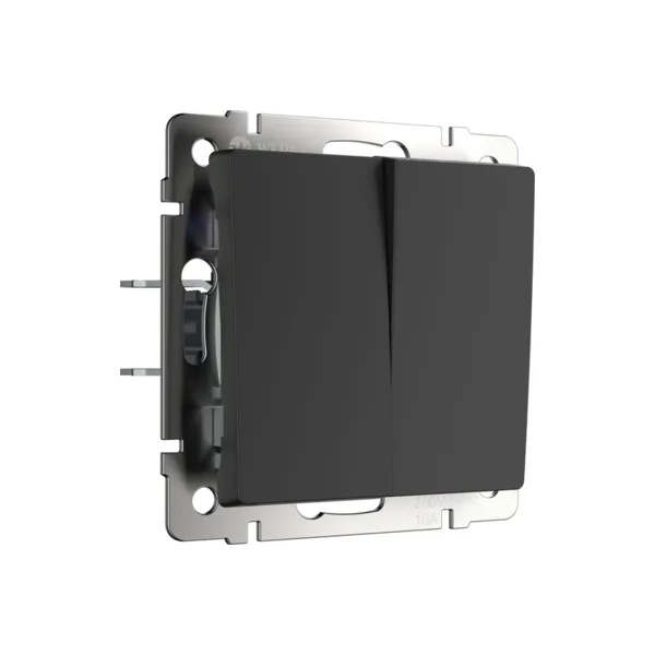 Выключатель Werkel W1122008/ Выключатель двухклавишный проходной (черный матовый)