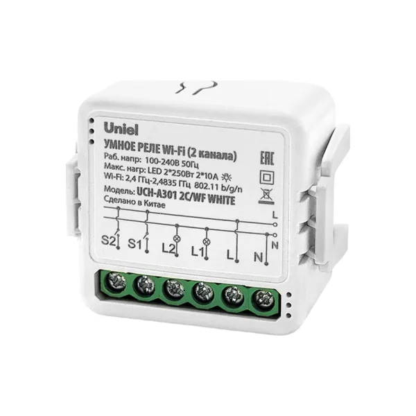 Реле умное Wi-Fi Uniel UCH-A301 2C/WF WHITE
