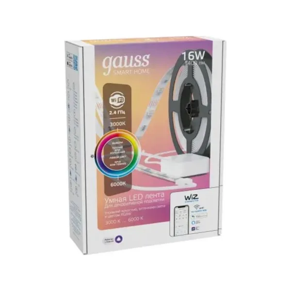 Светодиодная лента Gauss SMART HOME 5050, 54 шт/м, 3.2 Вт/м, 220 В, IP20, 12 мм, 5 м 5020122