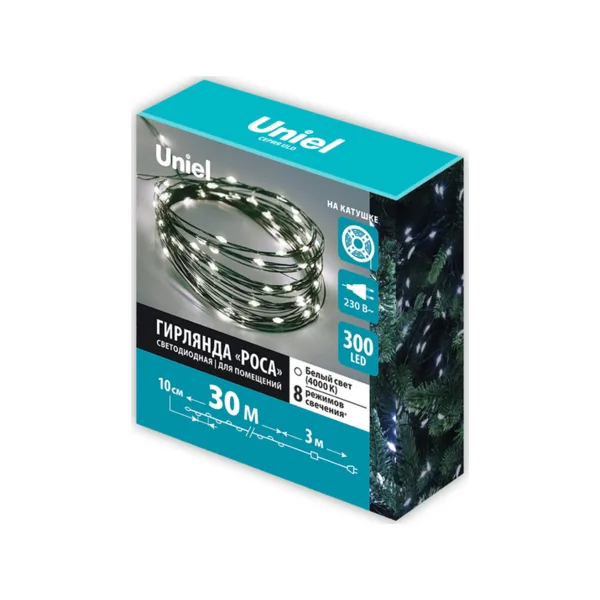 Гирлянда светодиодная Uniel ULD-S3000-300 (UL-00012082), 30 м, IP20, белый