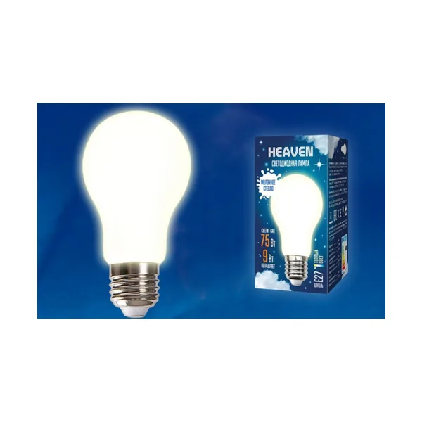LED-A60-9W/3000K/E27/FR GLH01WH Лампа светодиодная. Форма A, матовая. Серия Heaven. Теплый белый свет (3000K). Картон. ТМ