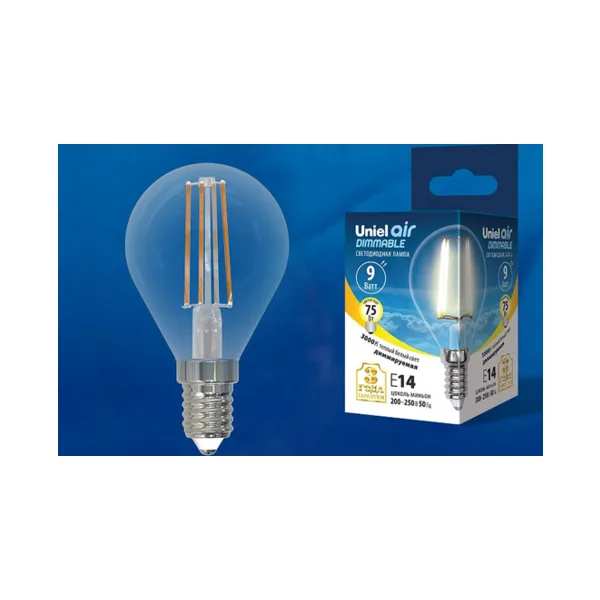 LED-G45-9W/3000K/E14/CL/DIM GLA01TR Лампа светодиодная диммируемая. Форма шар, прозрачная. Серия Air. Теплый белый свет
