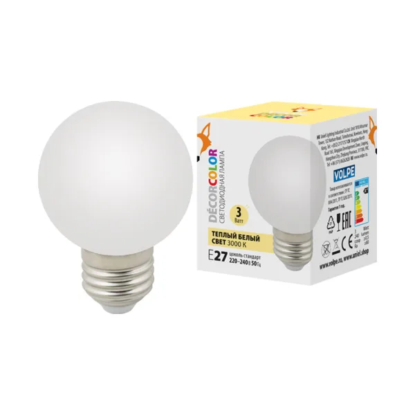 Лампа светодиодная Uniel LED-G60-3W/3000K/E27/FR/С 06955