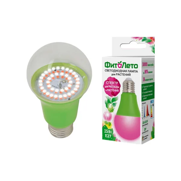 LED-A60-15W/SPSB/E27/CL PLP30GR Лампа светодиодная для растений. Форма A, прозрачная. Спектр для рассады и цветения. Картон