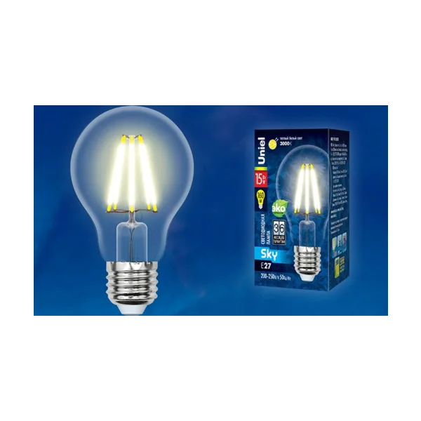LED-A70-15W/3000K/E27/CL PLS02WH Лампа светодиодная. Форма A, прозрачная. Серия Sky. Теплый белый свет (3000K). Картон. ТМ