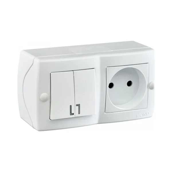 Блок с розеткой и выключателем Mono Electric Octans IP20 104-010101-182