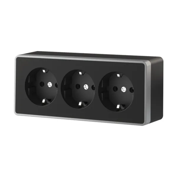 Розетка Werkel W5073134/ Розетка тройная с заземлением и шторками Gallant (черный с серебром)