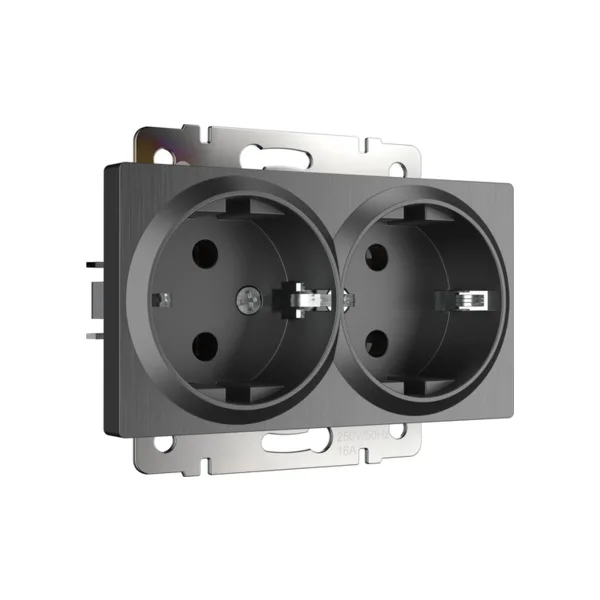 Розетка Werkel W1172004/ Розетка двойная с заземлением (графит рифленый)