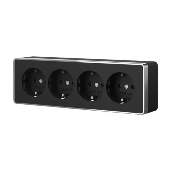 Розетка Werkel Накладные механизмы Gallant черный/хром W5072258/ Розетка четверная с заземлением и шторками Gallant