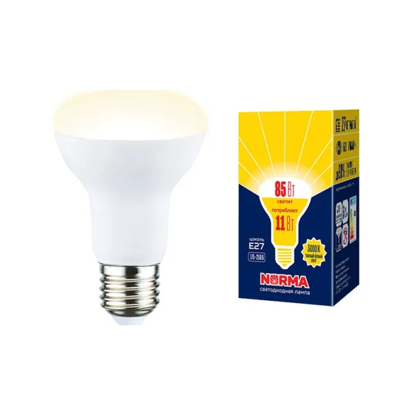 LED-R63-11W/3000K/E27/FR/NR Лампа светодиодная. Форма Рефлектор, матовая. Серия Norma. Теплый белый свет (3000K). Картон. ТМ Volpe