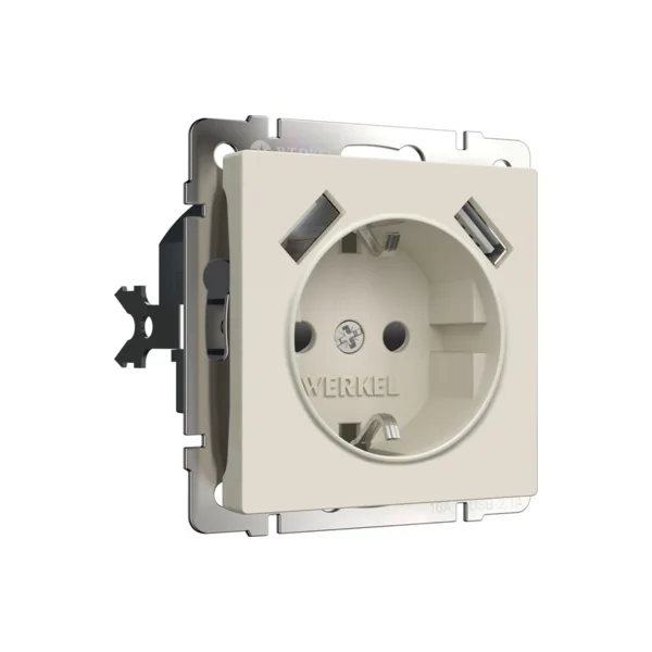 Розетка Werkel W1171562/ Розетка с заземлением, шторками и USBx2 (айвори матовый)
