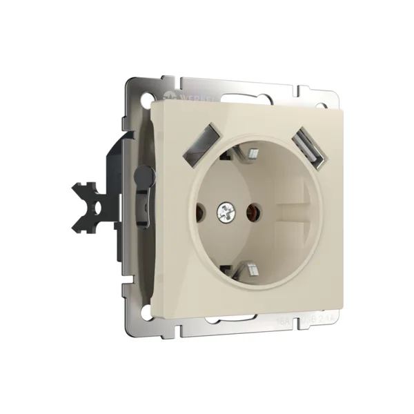 Розетка Werkel W1171503/ Розетка с заземлением, шторками и USBx2 (слоновая кость)