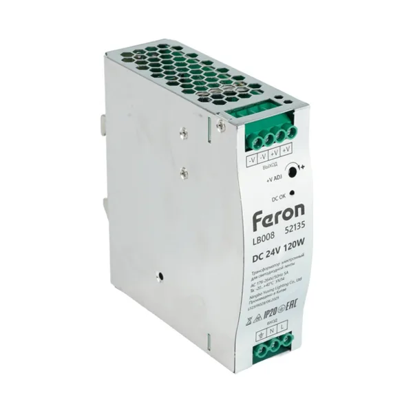 Трансформатор электронный для светодиодной ленты на DIN-рейку 120W 24V Feron LB008 52135