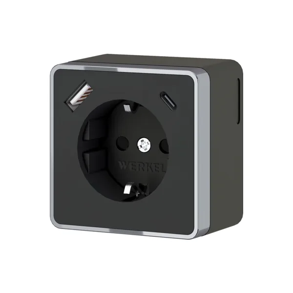Розетка Werkel W5071735/ Розетка с заземлением, шторками и USB тип A+C Gallant (чёрный хром)
