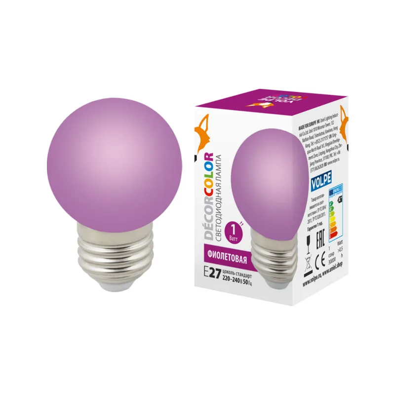 Лампа светодиодная Uniel LED-G45-1W/PURPLE/E27/FR/С 05652