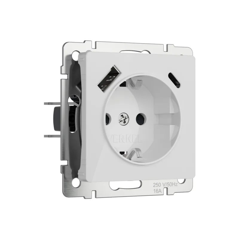Розетка Werkel W1171741/ Розетка с заземлением, шторками и USB тип A+C (белый акрил)