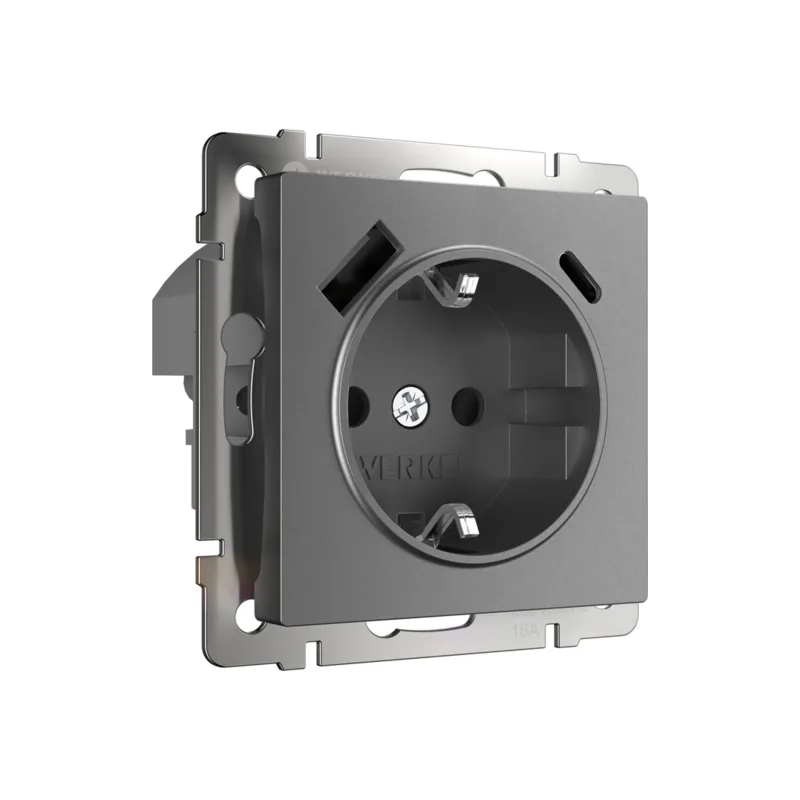 Розетка Werkel W1171764/ Розетка с заземлением, шторками и USB тип A+C (графит матовый)