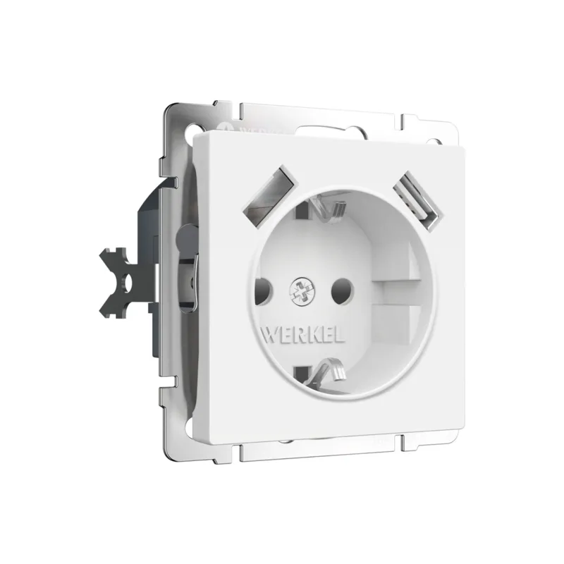 Розетка Werkel W1171561/ Розетка с заземлением, шторками и USBx2 (белый матовый)