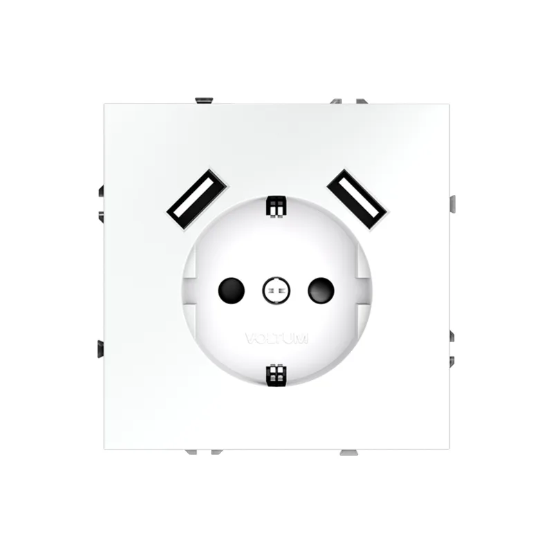 Розетка встраиваемая VOLTUM S70 с заземлением и защитными шторками, 16А, с USB, A+A, (белый матовый) VLS040402