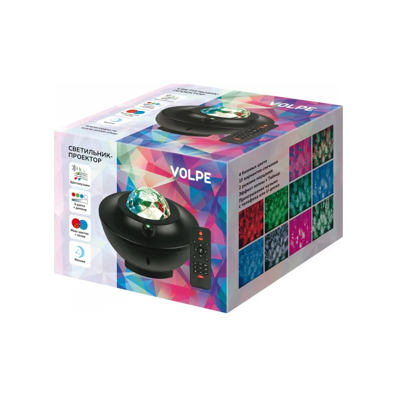 ULI-Q333 6W/RGBW BLACK Светодиодный светильник-проектор с Bluetooth. Проекция Звездное небо. Встроенный MP3 проигрыватель, 2 колонки, U
