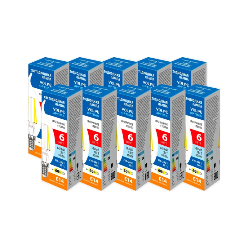 Лампочка светодиодная Optima Филамент LED-CW35-6W/4000K/E14/CL/SLF Набор из 10штук