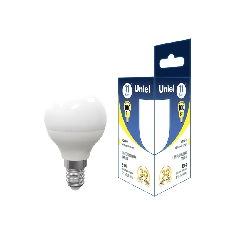Лампа светодиодная Uniel LED-G45-11W/3000K/E14/FR PLS03WH 06843