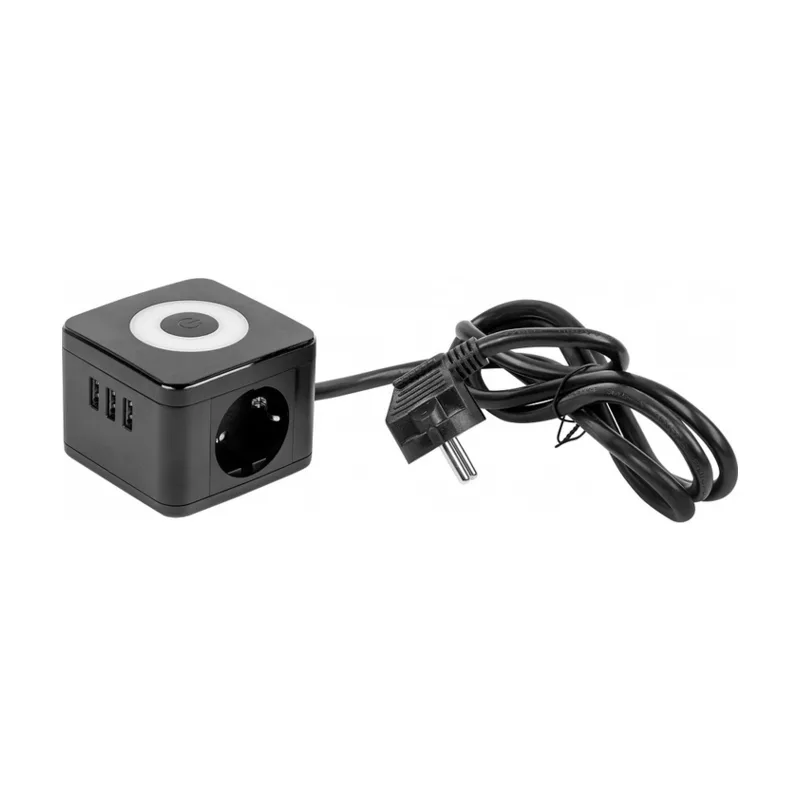 S-GCD2-1,5SBU BLACK Удлинитель серии Standard, с/з, шнур 1,5м, 2 гнезда, 3 USB, 16А. Черный. ТМ Uniel