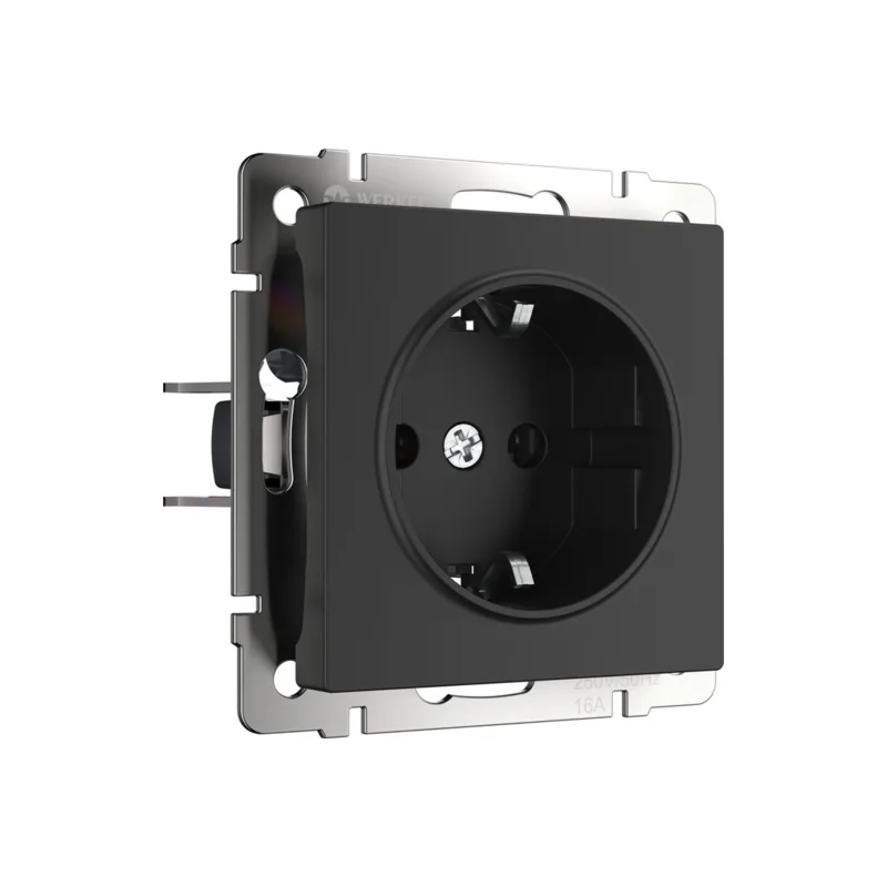 Розетка Werkel W1171108/ Розетка с заземлением и шторками (черный матовый)
