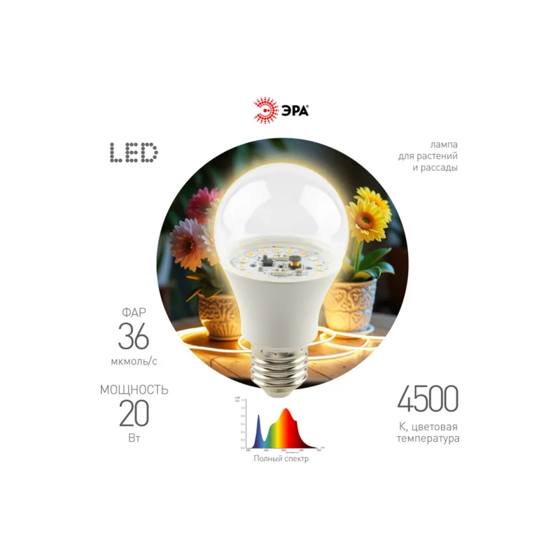 Фитолампа ЭРА FITO-20W-Ra90-E27