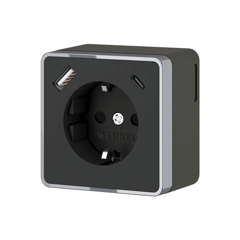 Розетка Werkel W5071735/ Розетка с заземлением, шторками и USB тип A+C Gallant (чёрный хром)